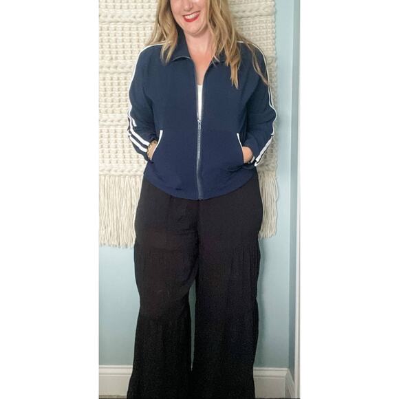 Vintage 80s Track Jacket navy white zip front size medium M - Picture 7 of 8